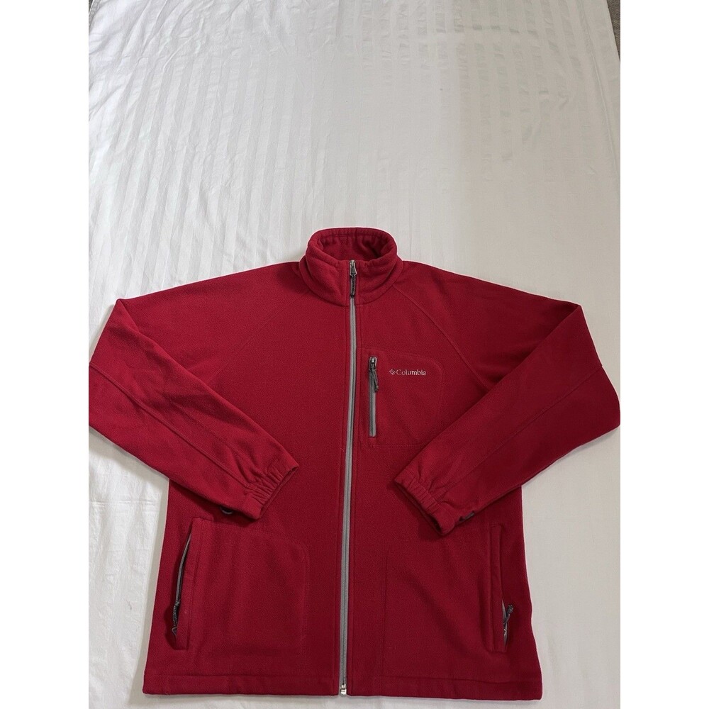 Columbia Fleece Jacket Mens Small Red Fast Trek II Full Zip Pocket AM3039